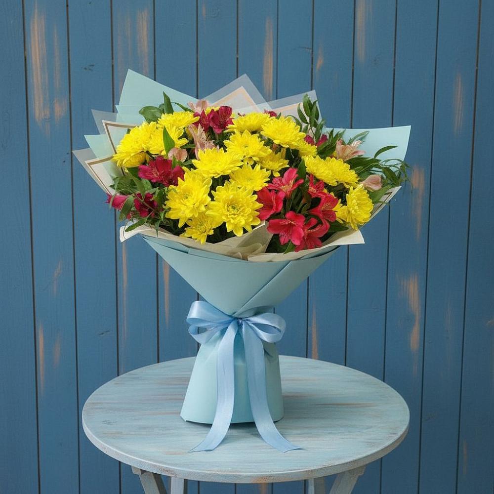 Букет цветов из: Альстромерии и Хризантемы в Харпе