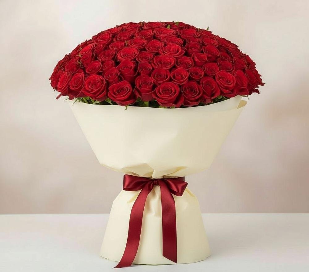 Букет 101 Красная роза Милано в Харпе