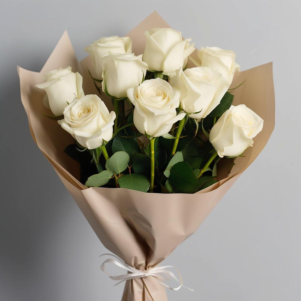 Букет 9 Белых роз Эдлесс Лав в Харпе