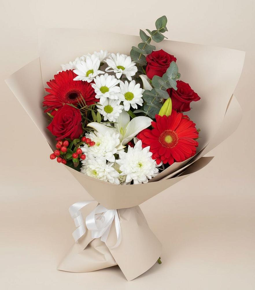 Букет цветов из: Розы, Хризантемы, Герберы и Лилии в Харпе