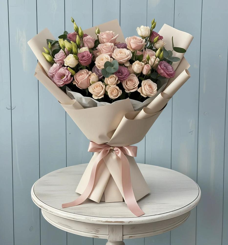 Букет цветов из: Розы и Лизиантусы в Харпе