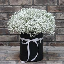 Цветочная композиция из Гипсофила в шляпной коробке в Харпе